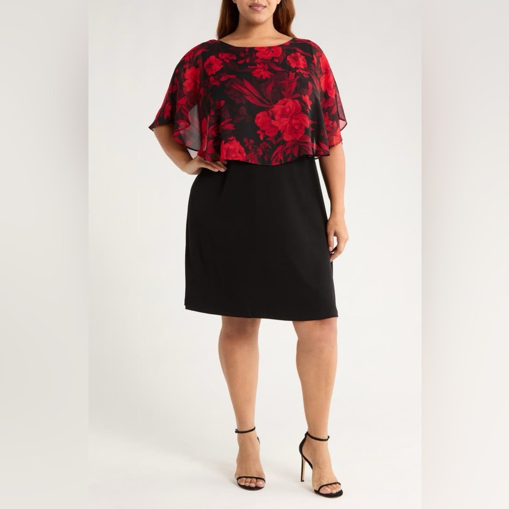 Connected Apparel Floral Cape Bodice Dress